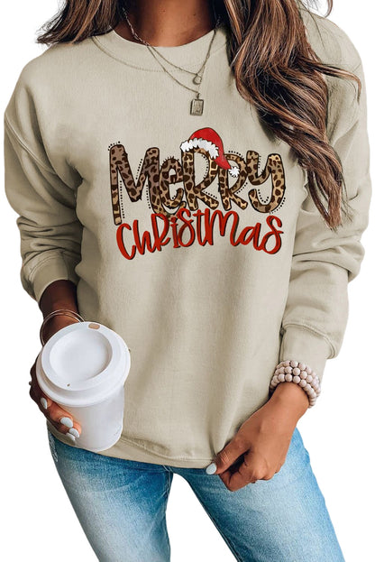 Gray Christmas Letter Plaid Car Graphic Print Pullover Sweatshirt