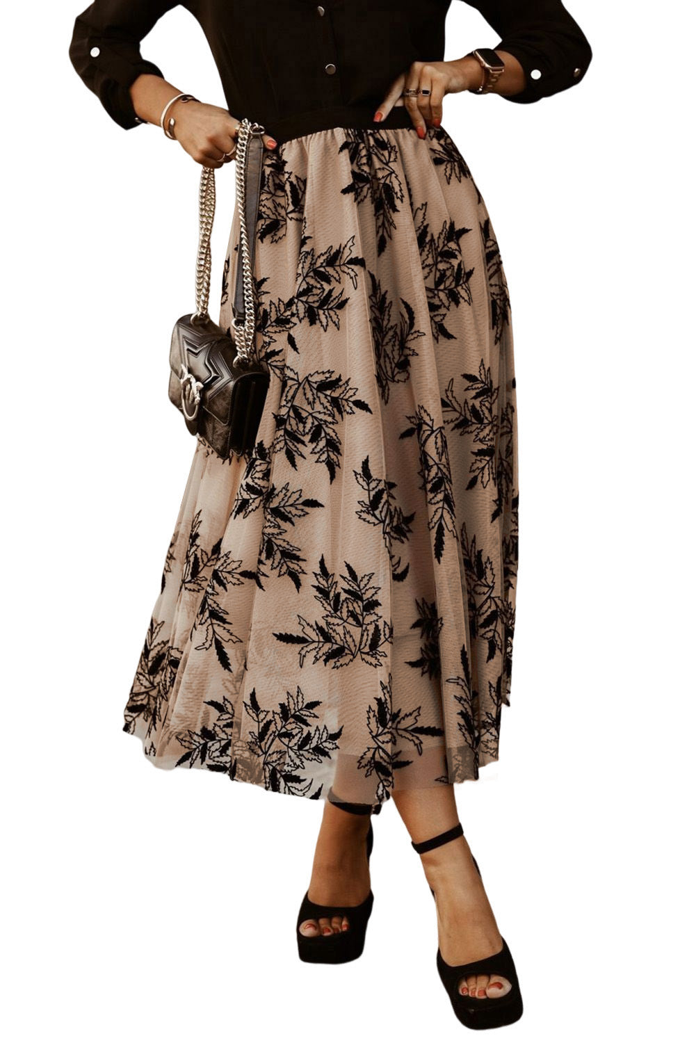 This skirt's floral and leafy embroidery gives it an eye-catching, elegant style. The high-waist maxi silhouette shows off your figure, so pair it with a tee, blouse, heels, and boots for a chic ensemble. 100% Polyamide in Apricot.