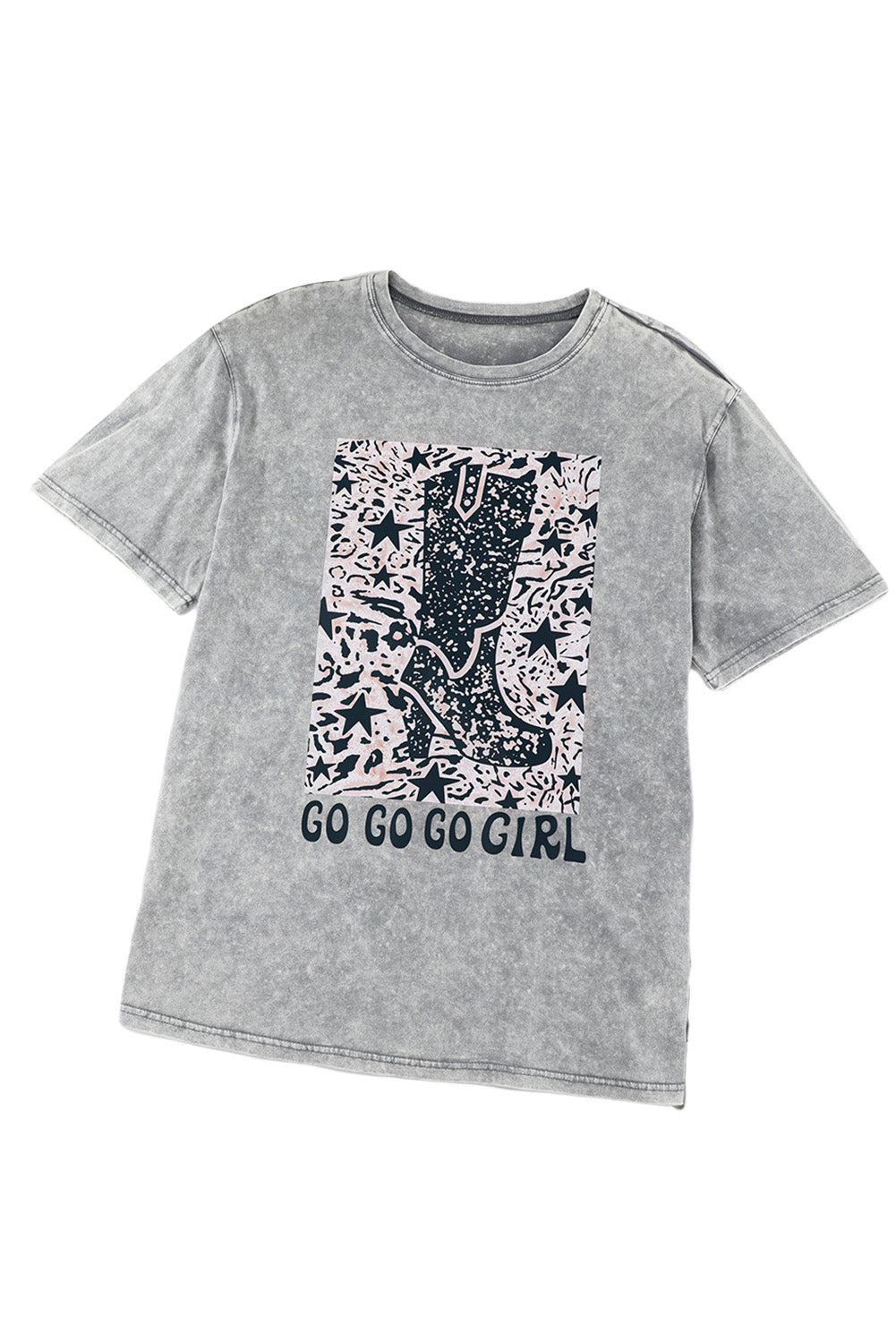 Camiseta con gráfico de botas de vaquero para niñas Let's Go en color gris