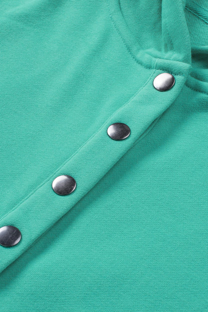 Turquoise Batwing Sleeve Pocketed Henley Hoodie