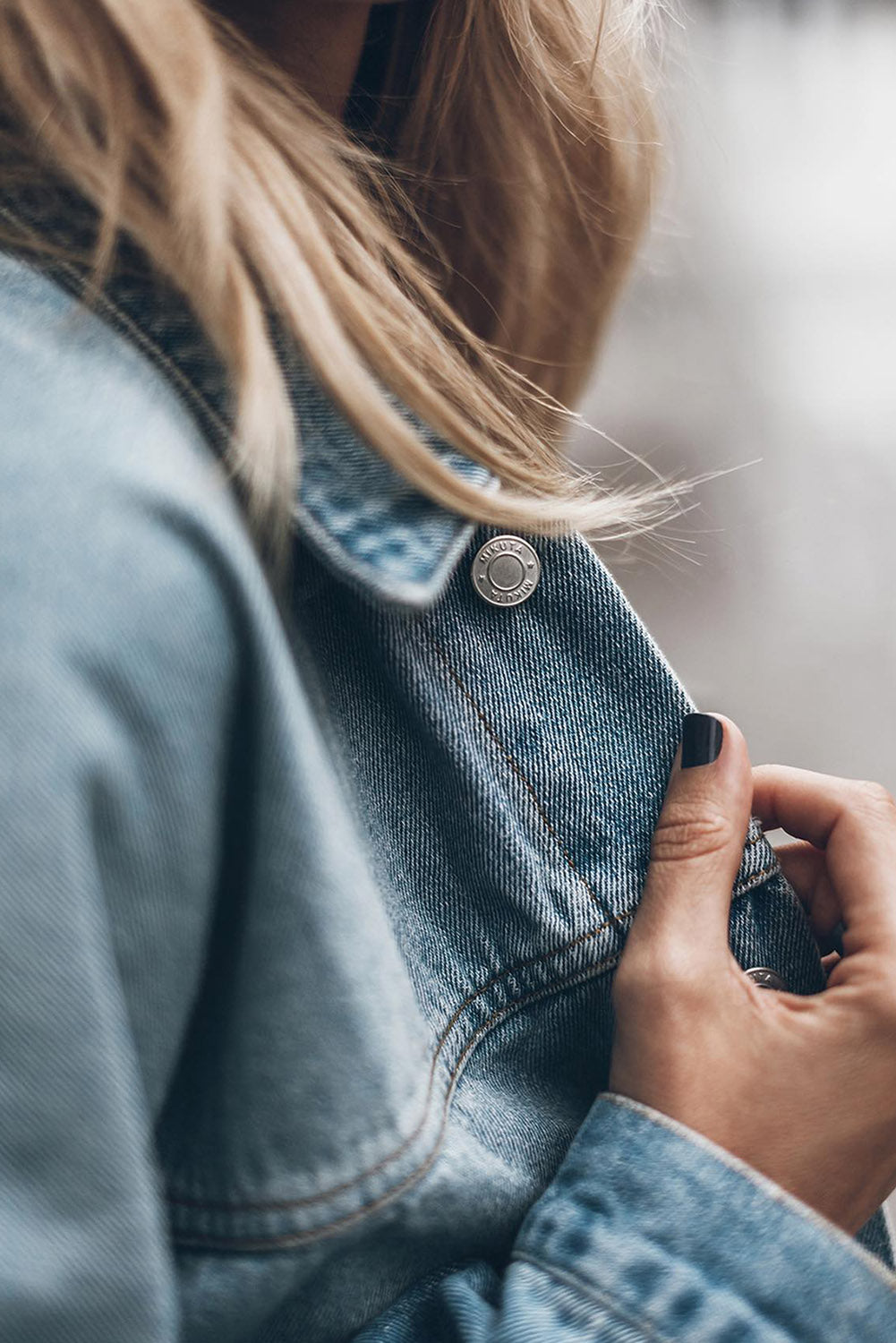 Sky Blue Metal Buttons Flap Pocket Drop Shoulder Denim Jacket