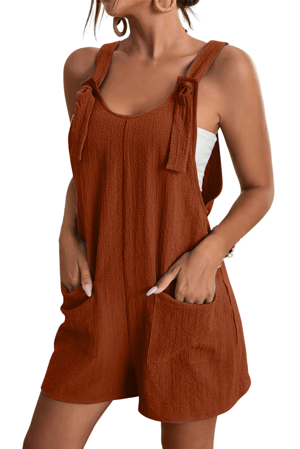 Multicolor Rose Adjustable Straps Pocketed Textured Romper