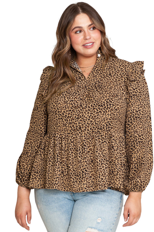 Leopard Frilled Shoulder Babydoll Top