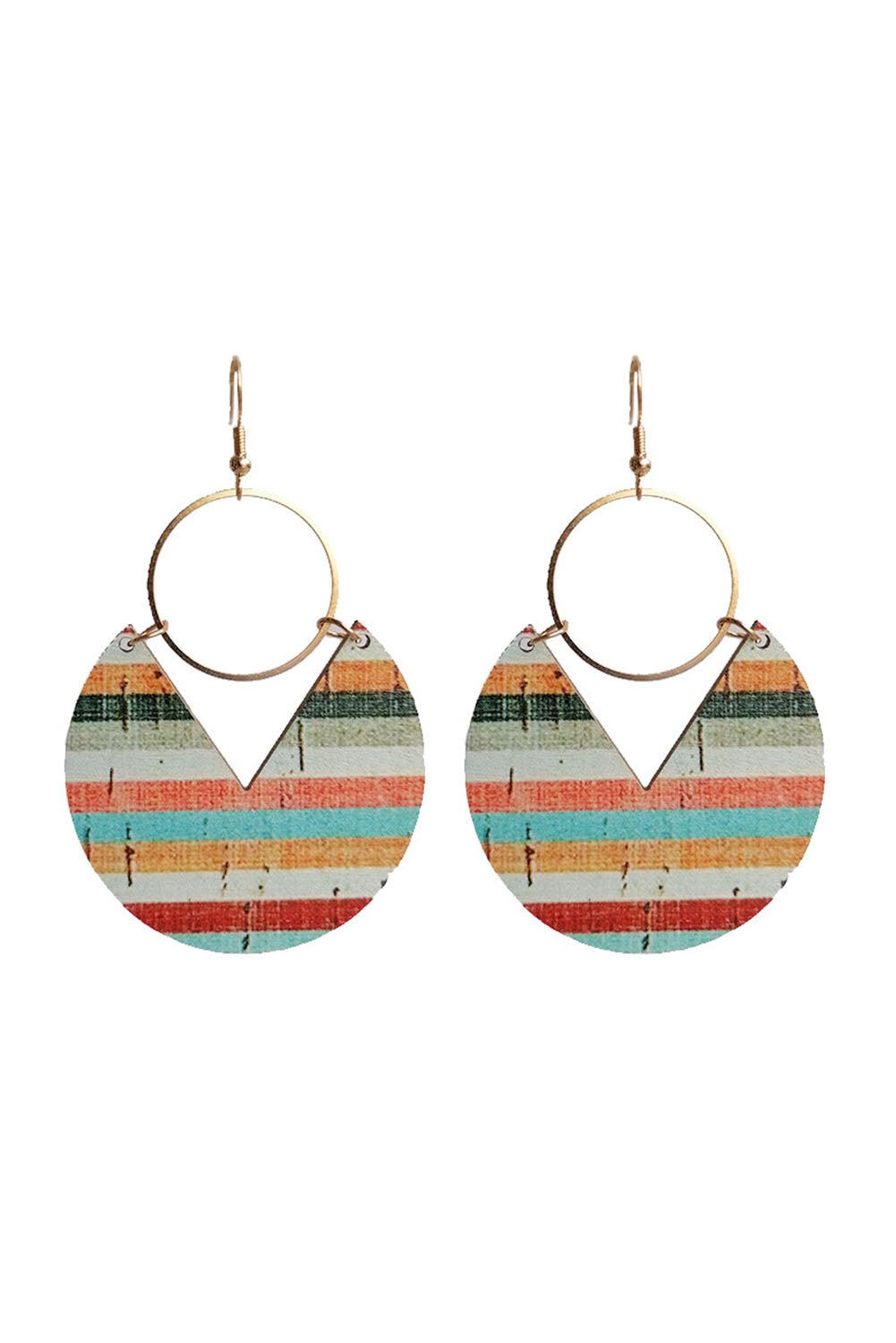 Pendientes colgantes de madera con estampado de rayas boho multicolor 