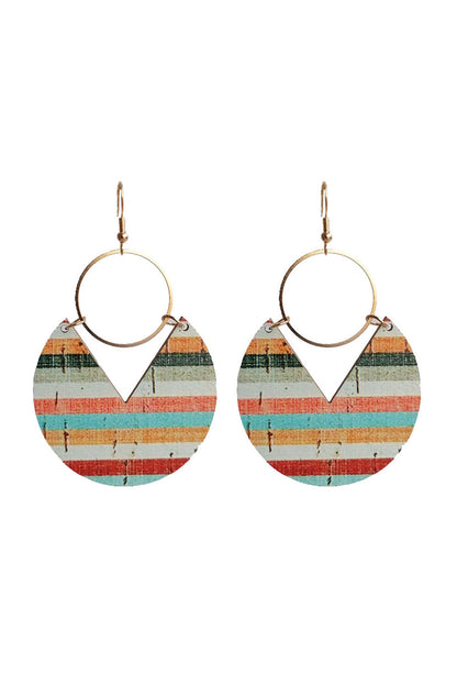 Pendientes colgantes de madera con estampado de rayas boho multicolor 