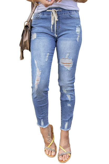 Drawstring Ripped Jeans