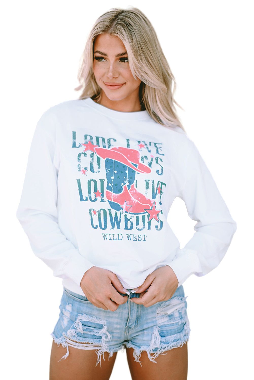 Sudadera gráfica blanca LONG LIVE COWBOY WILD WEST