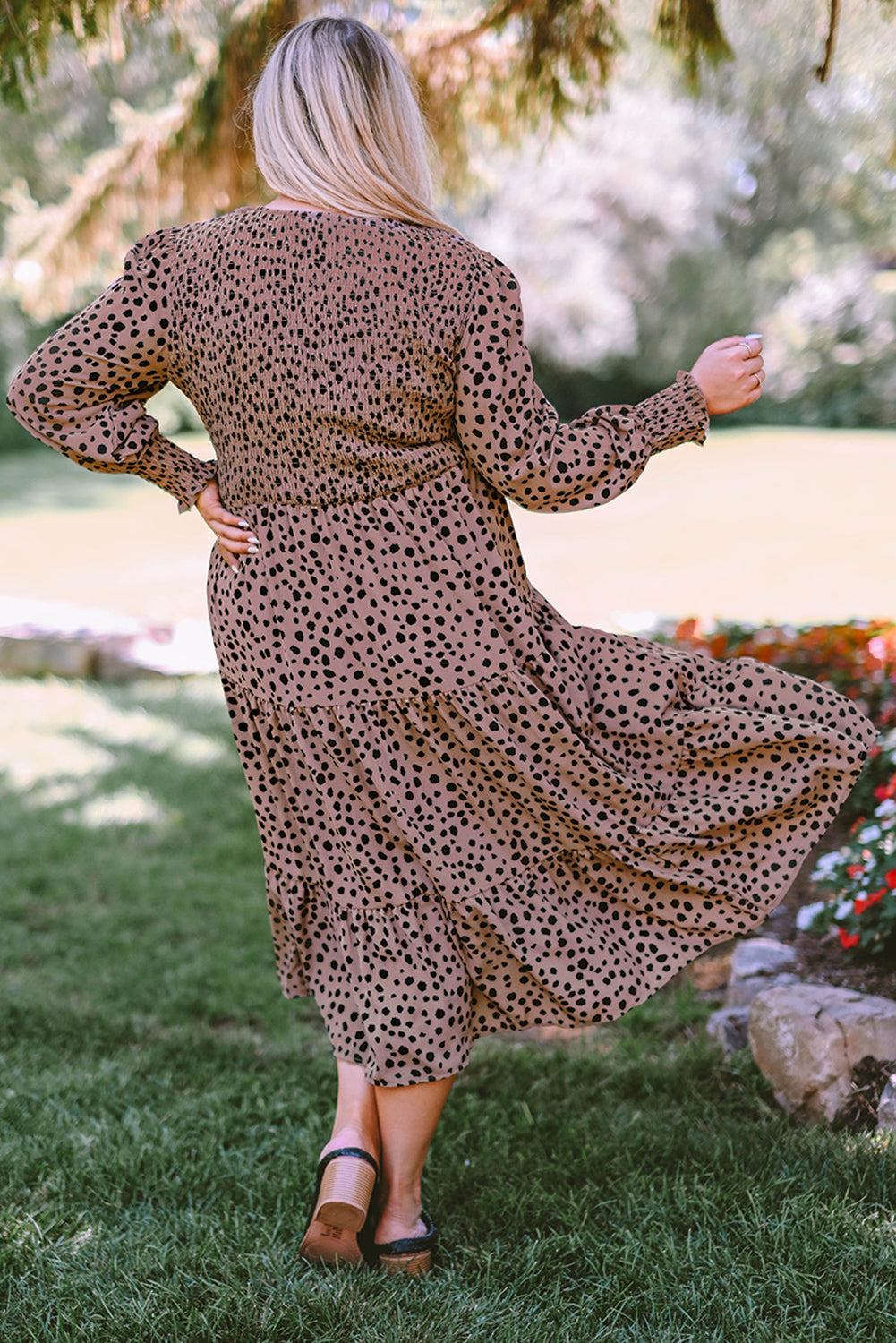 Smocked Tiered Leopard Dress