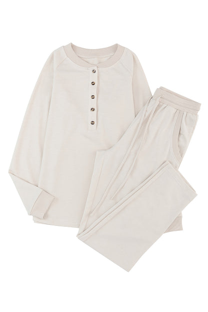 Long Sleeve Top & Drawstring Pants Set--crafted for all kinds of curves--breathes easily and feels oh-so-soft. Apricot-y 85% Polyester, 10% Cotton and a bit of Elastane make the perfect combo!