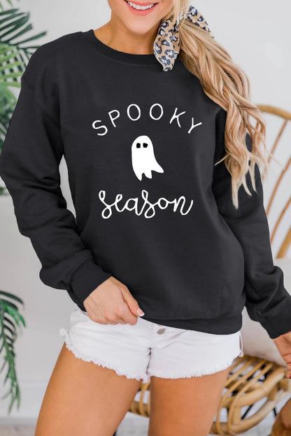 Sudadera negra con gráfico de fantasmas de la temporada SPOOKY