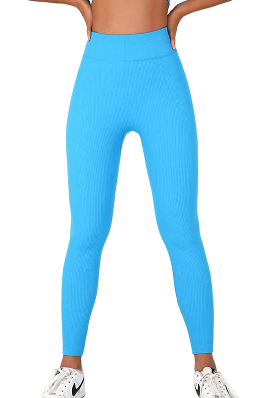 Pantalones de yoga deportivos sin costuras de cintura alta de color azul cielo