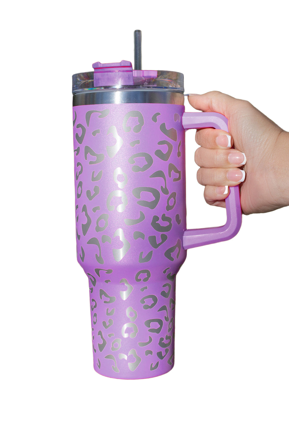 Taza de acero inoxidable 304 con doble aislamiento y manchas de leopardo rosa de 40 oz