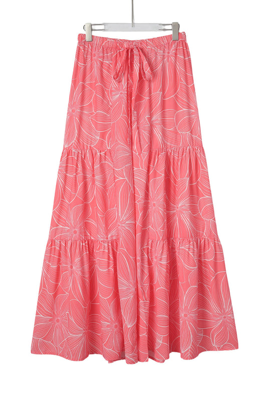 Pink Bohemian Floral Print Wide Leg Pants