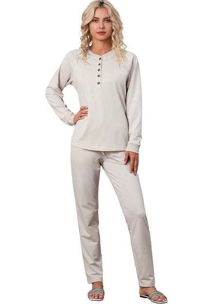 Long Sleeve Top & Drawstring Pants Set--crafted for all kinds of curves--breathes easily and feels oh-so-soft. Apricot-y 85% Polyester, 10% Cotton and a bit of Elastane make the perfect combo!