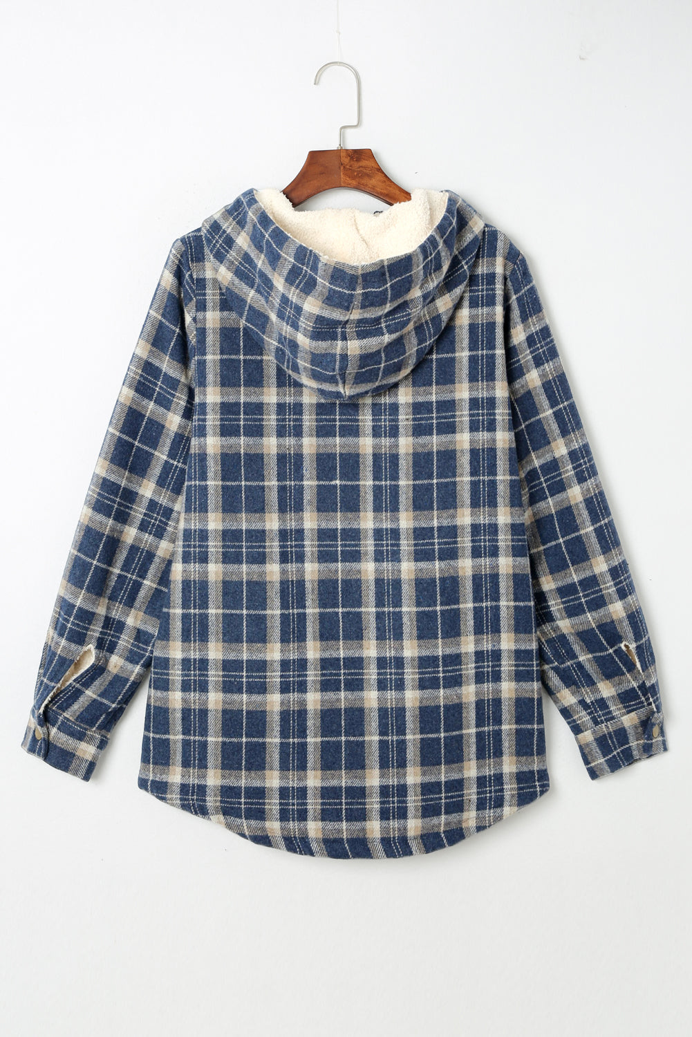 Gray Plaid Pattern Sherpa Lined Hooded Shacket