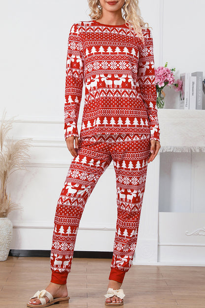 Conjunto de pijama y pantalón con diseño de reno y árbol de Navidad rojo