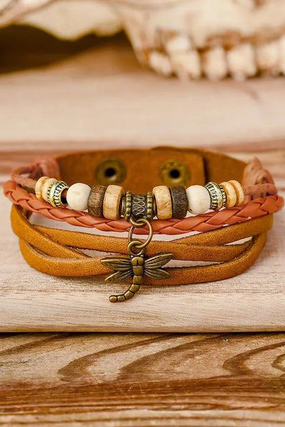 Orange Dragonfly Beading Multi-Layered Bracelet