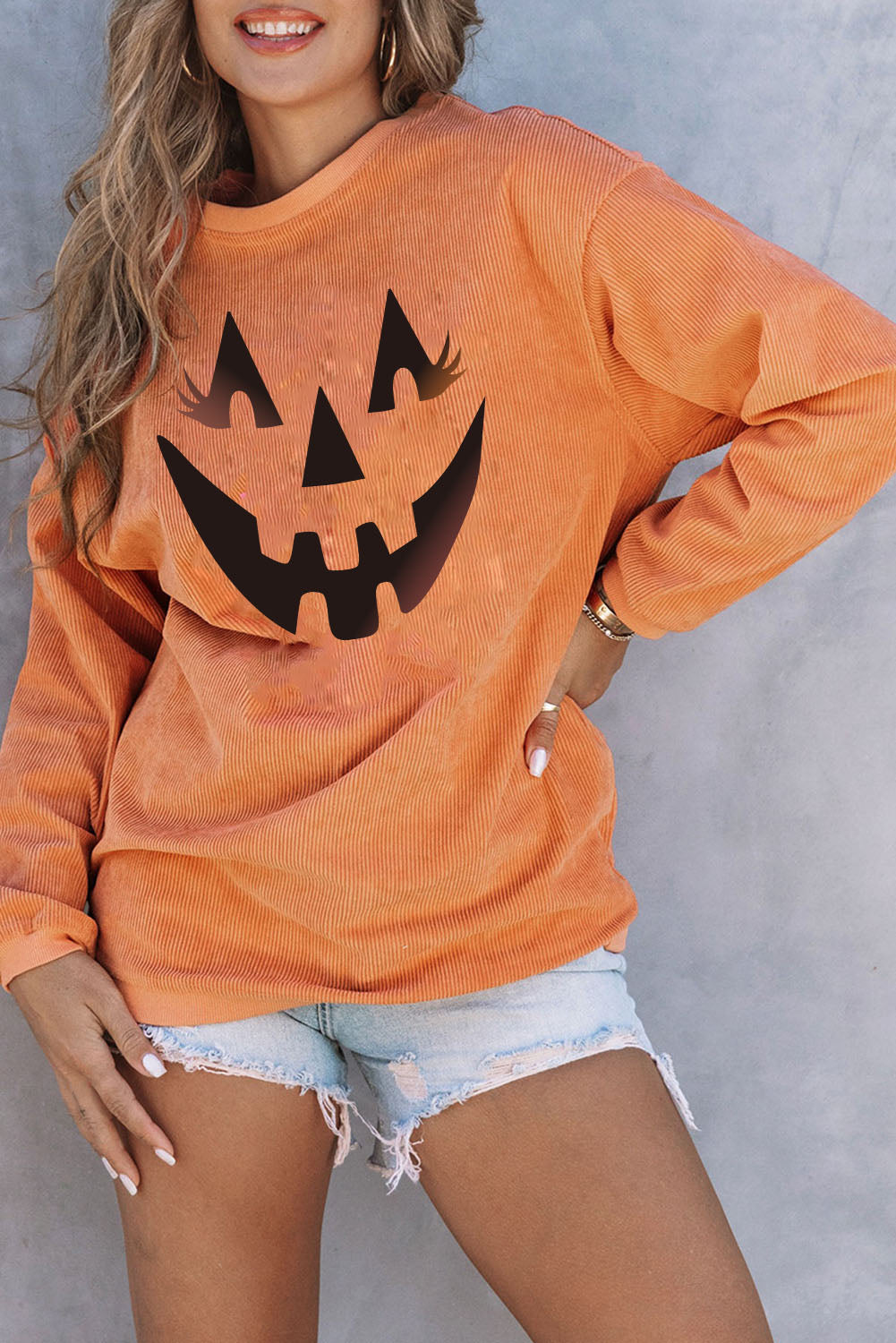 Sudadera con gráfico de sonrisa de calabaza 