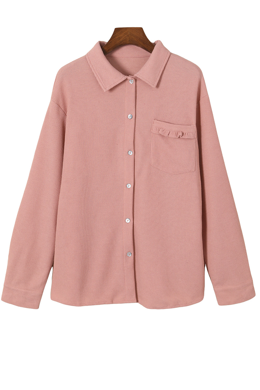 Pink Frilled Pocket Waffle Knit Shacket