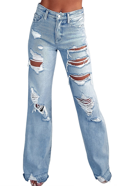 Rock a classic, vintage-inspired style with these wide-leg jeans! Adding a distressed, ripped look, this unique design offers unbeatable comfort and easy movement. A timeless piece, you can dress them up with a tucked-in blouse or down with a casual T-shirt. Crafted with 65% Cotton, 33% Polyester, and 2% Elastane for a comfy fit.