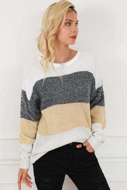 Multicolour Color Block Drop Shoulder Knit Sweater