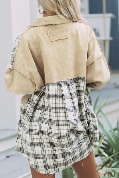 Distressed Plaid Denim Jacket