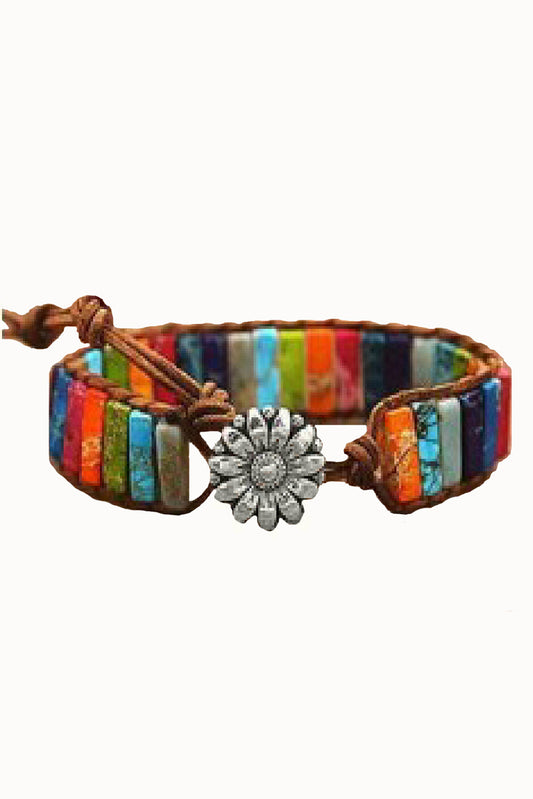 Pulsera envolvente con cuentas de piedra de colores y girasoles multicolores