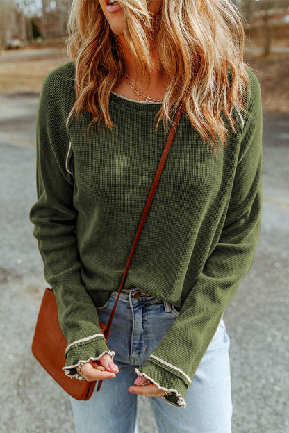 Blusa de manga larga con cuello redondo y textura verde