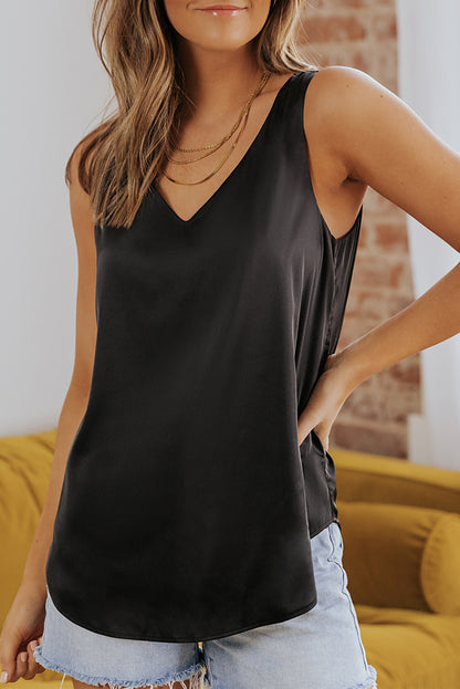 Blusa blanca de talla grande sin mangas con escote en V y espalda abierta 