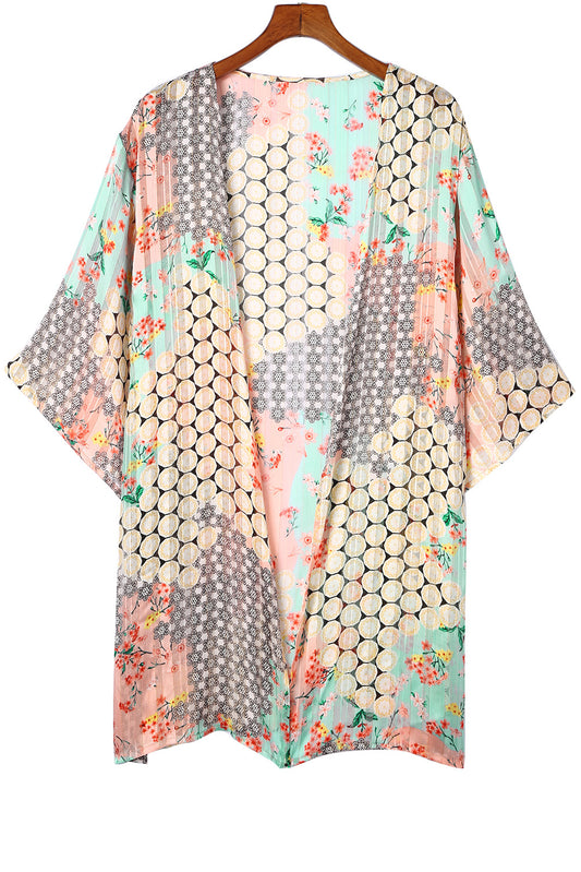 Kimono transparente abierto con estampado floral multicolor 