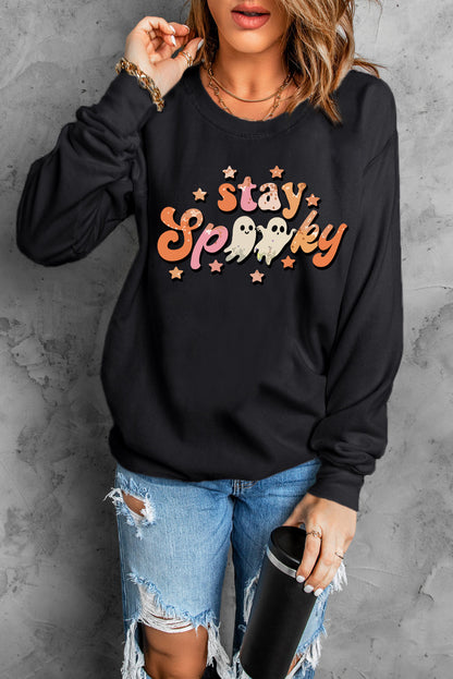 Sudadera negra con gráfico de fantasmas de la temporada SPOOKY