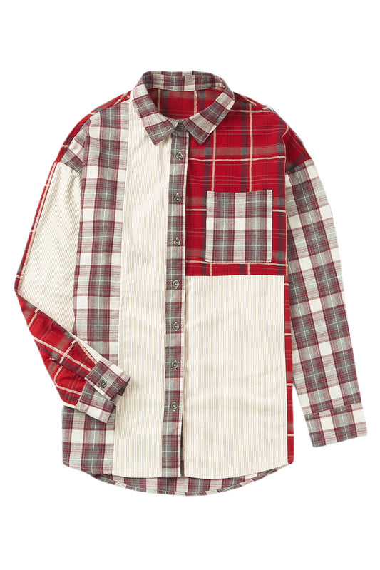 Soak up the daring blend of Plaid and Corduroy in this sassy shacket! With a shirt-collar, chest pocket, and rich red hues, it's an adventure-seeking piece that's as comfy as it is cool. Crafted with 100% cotton.