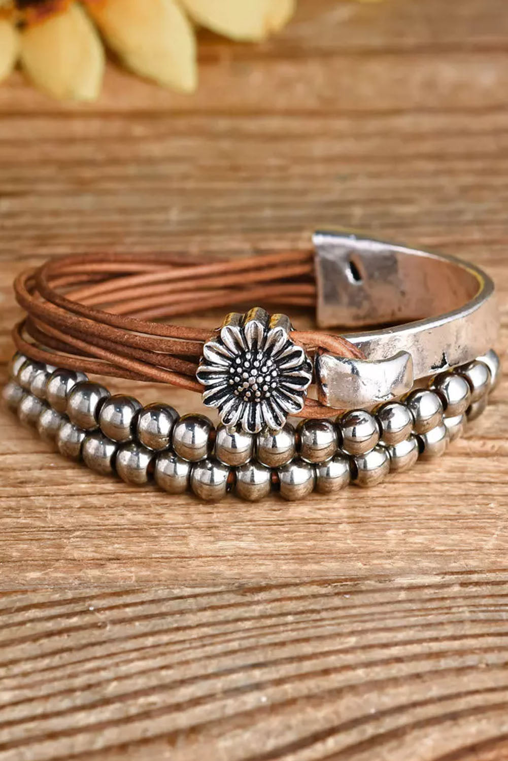 Brown Daisy Beading Alloy Multilayer Bracelet