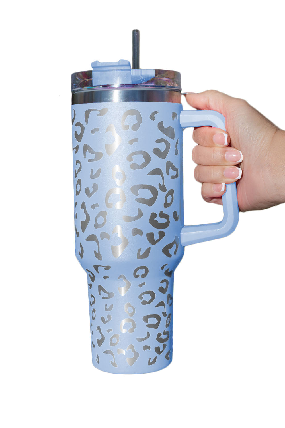 Taza de acero inoxidable 304 con doble aislamiento y manchas de leopardo rosa de 40 oz