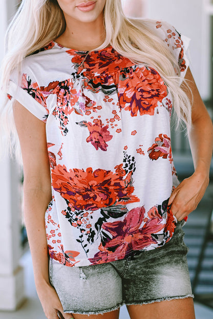 Blusa de manga larga con estampado floral retro en color rojo