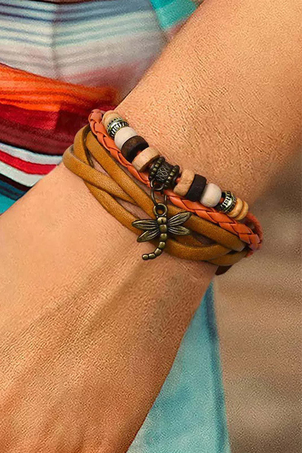 Orange Dragonfly Beading Multi-Layered Bracelet