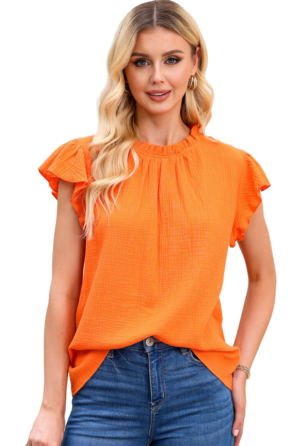 Blusa texturizada con mangas onduladas 