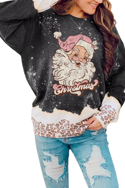 Sudadera con estampado navideño de leopardo y nieve en color negro 