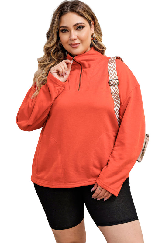 Sudadera naranja con cremallera y bolsillos en talla grande