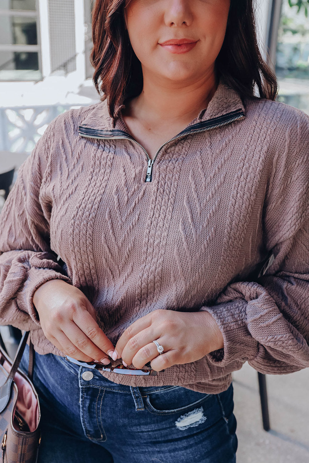 Jersey de cuello con cremallera y tejido texturizado