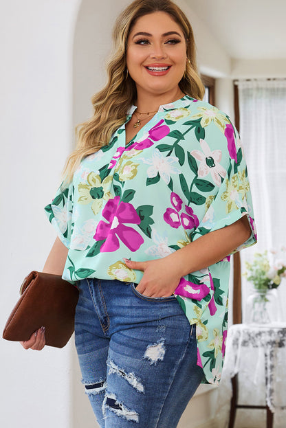 Blusa con escote en V y flores 