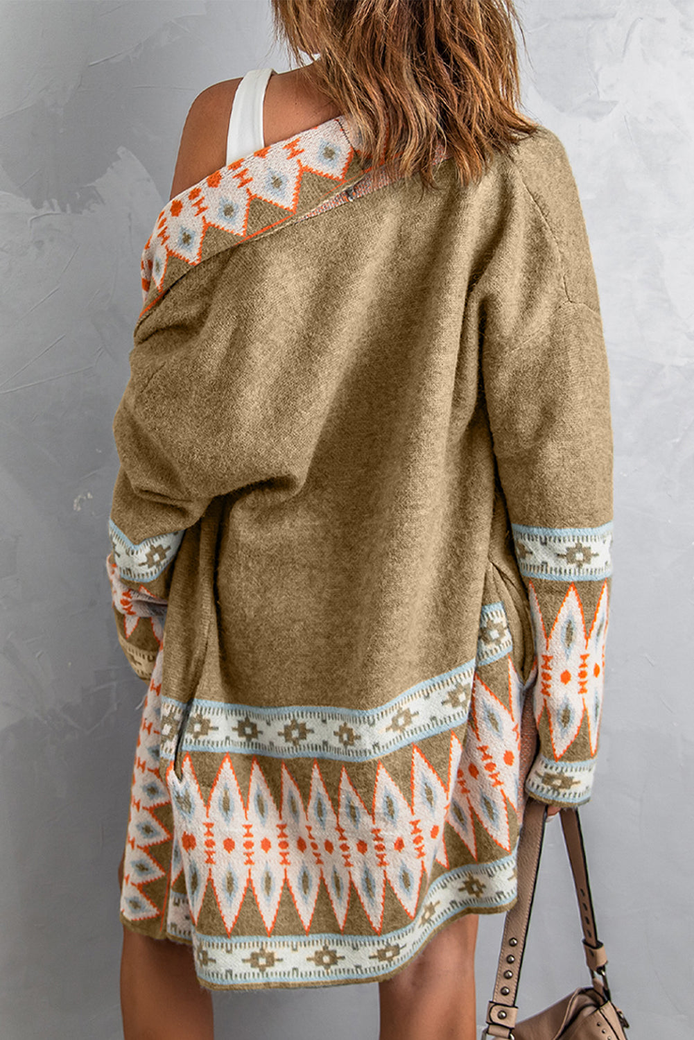 Green Aztec Print Open Front Knitted Cardigan