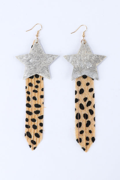 Brown Fuzzy Leopard Shooting Star Earrings