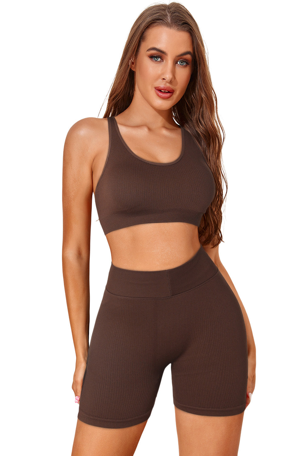 This ribbed knitted Sports bra is the perfect addition to your workout wardrobe. The stretchy fabric and lace-up back make for a stylish and sizzling look, and the sleeveless, U-neck design gives you freedom to move. Plus, the high elasticity, heat resistance, anti-dust, and durability make this brown or blue bra a win-win. Work it!