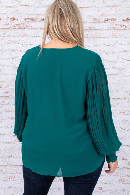 Pleated Bubble Sleeve Blouse