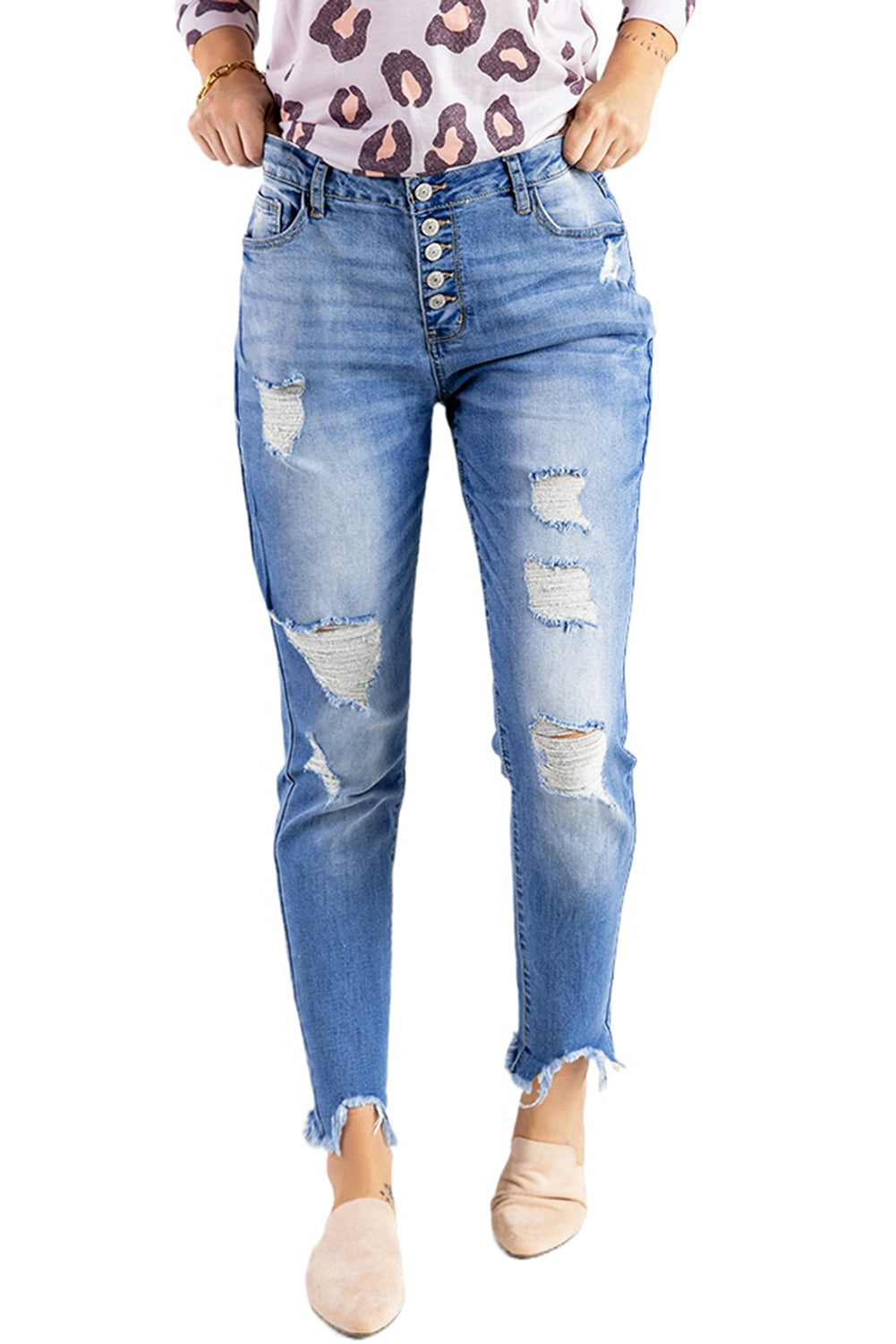 High Rise Frayed Ankle Skinny Jeans