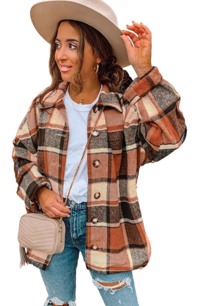 Cozy up in this top-notch, high-quality jacket - perfect for keeping cold temps at bay! Its plaid print gives it a cool, casual look that's made even more stylish with a button closure design. All that, and it pairs with all your favorite bottoms and tops! 100% Polyester in Brown, Beige, Gray, or Violet - pick your fave!