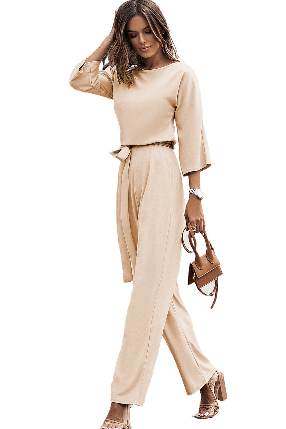 Sass up your OOTD with this killer jumpsuit! Featuring dreamy 3/4 sleeves, a tie sash at the waist, and keyhole details on the back, this feminine and chic babe is sure to have you slaying all day and night. 95% Polyester and 5% Spandex make it ultra-flattering and comfy-as-heck - an absolute wardrobe essential!