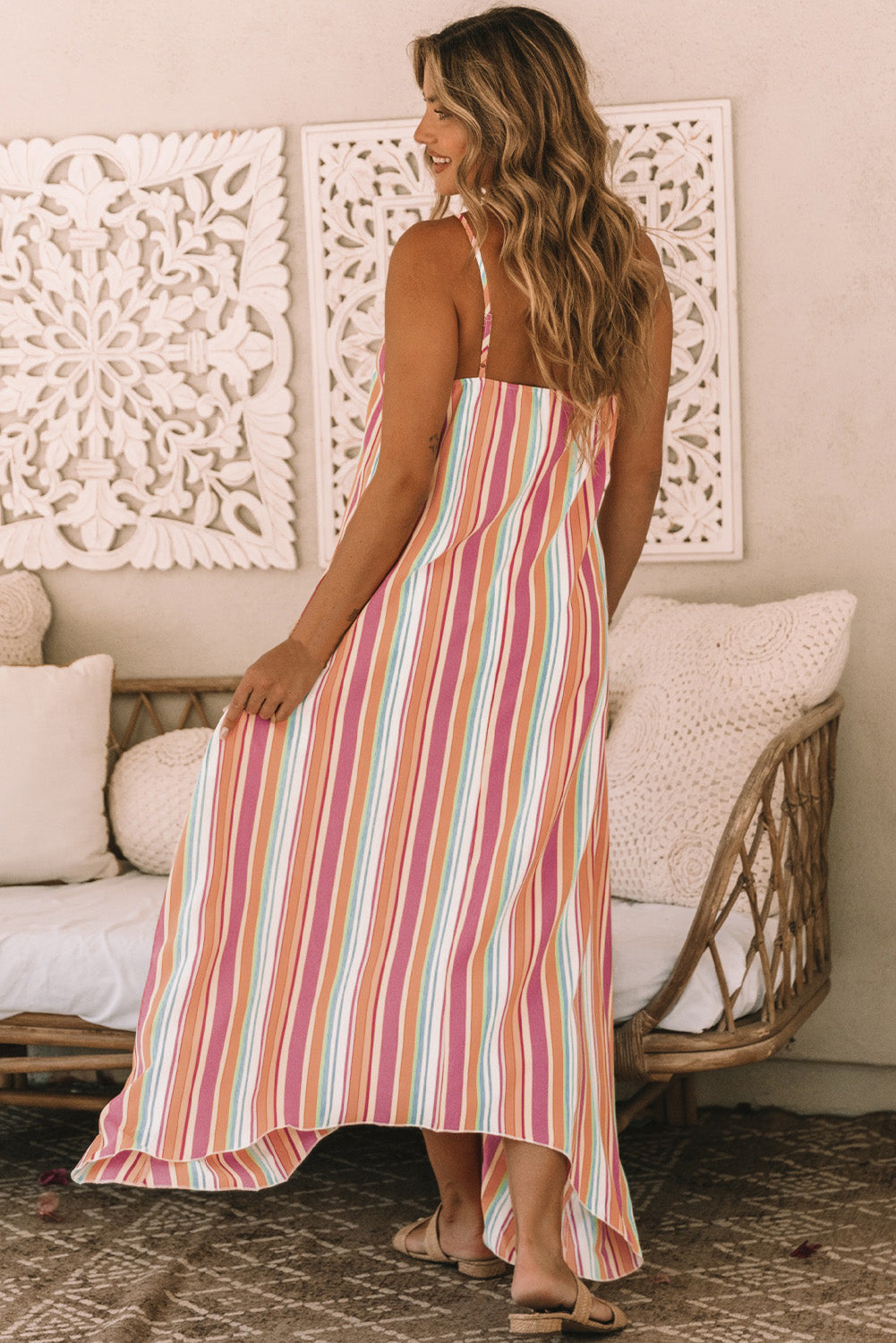 Multicolor Striped Smocked High Waist Wide Leg Pants