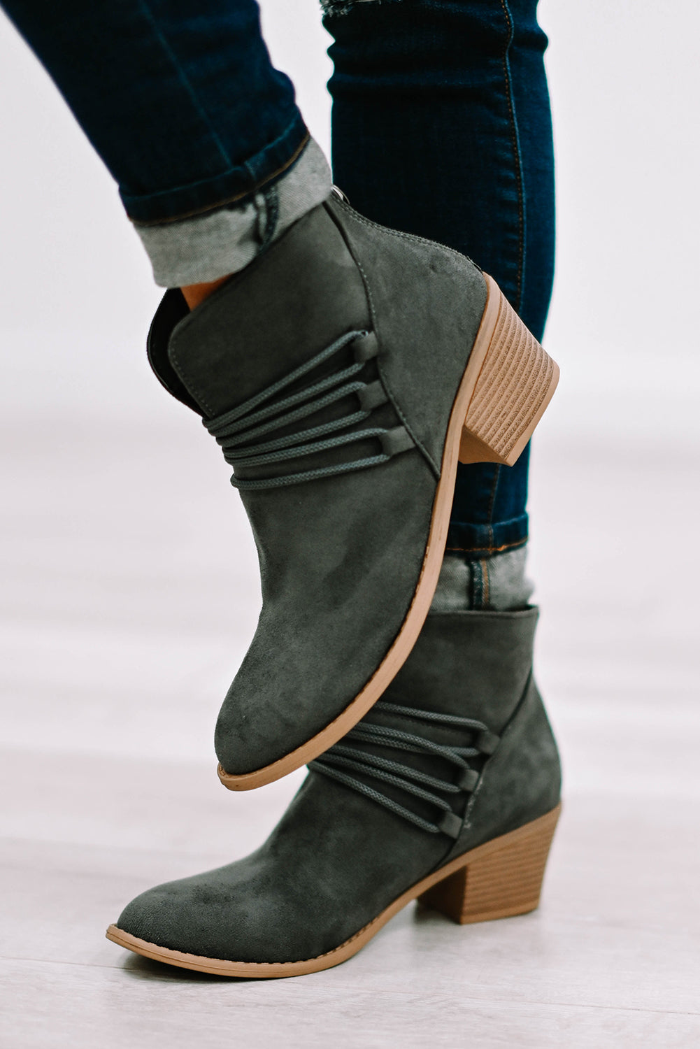 Brown Criss Cross Slip-on Point Toe Heeled Boots